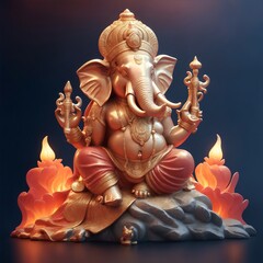 A picture of Ganesha is depicted sitting with a dark background, generated by AI
