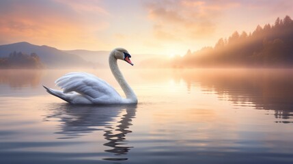 an image of a serene swan gliding across a tranquil lake