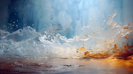 Obraz na płótnie Canvas Water splash on blue background, copy space background or wallpaper. AI generated.