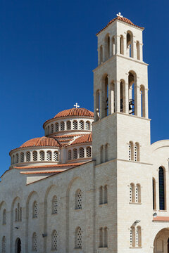 A church with dome roof and bell tower; Paphos, cyprus