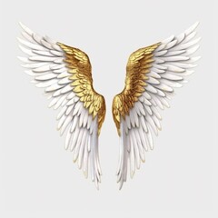 Obraz premium Beautiful angel bird wings white and gold colour white background AI Generated Art