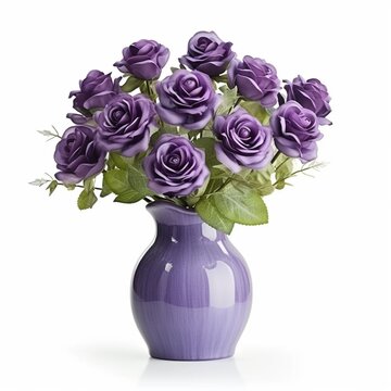 Beautiful artificial purple rose flower bouquet in a ceramic vase picture AI Generated art