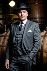 the 1920s era, the gangster aesthetic, and the distillery backdrop
