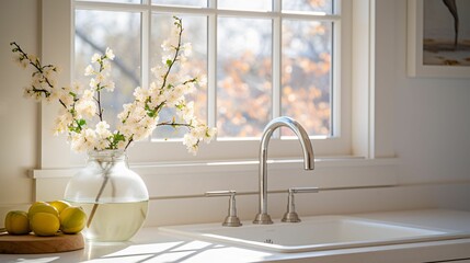 Farmhouse Kitchen Sink with Apple blossoms
