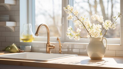 Farmhouse Kitchen Sink with Apple blossoms
