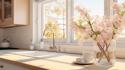 Farmhouse Kitchen Sink with Apple blossoms
