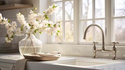 Farmhouse Kitchen Sink with Apple blossoms
