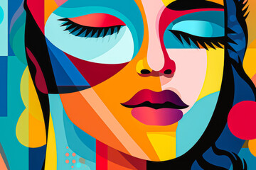 Abstract illustration of a woman's face in pop art style.
