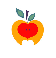 Flat vector illustration of apple with leaves on white background