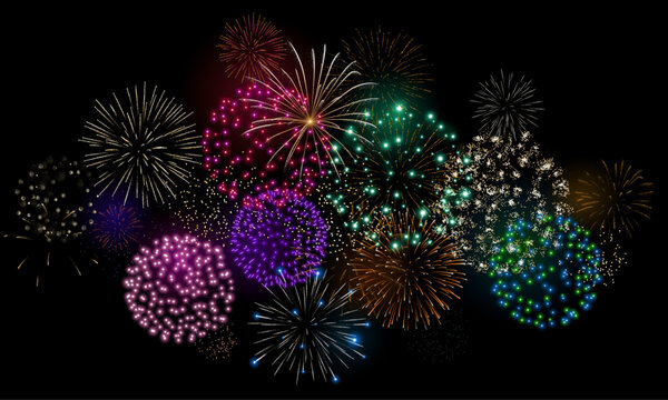 Colorful Fireworks Vector Background.