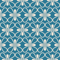 Blue-white color geometric floral pattern. Vector geometric floral shape seamless pattern retro style. Floral geometric pattern use for fabric, textile, home decoration elements, upholstery, wrapping.