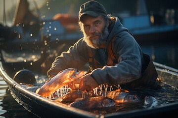 Caucasian bearded man, a professional fisherman