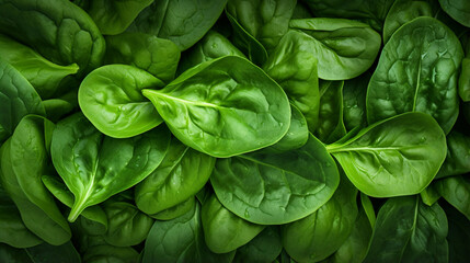 Top view on fresh organic spinach leaves. Healthy gr, generative ai - obrazy, fototapety, plakaty