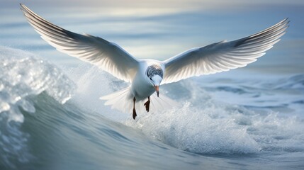 an image of a tern hovering in search of prey above the waves