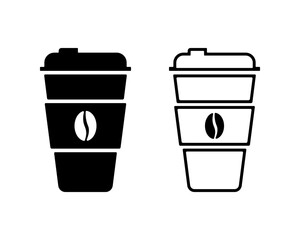 Cutout outline paper coffee cup vector illustration set. Takeaway hot drink icon sign symbol silhouette pictogram