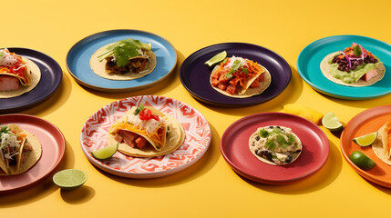 Food photography mexican food on colorful plates, generative ai