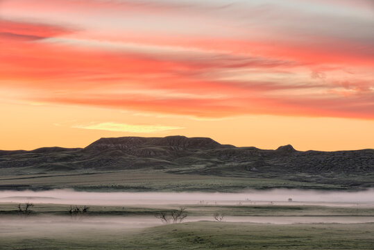 Sunrise Over 70 Mile Butte, Grasslands National Park; Saskatchewan, Canada