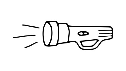 Doodle Electric Flashlight. Editable hand drawing, contour outline icon for Hiking, Camping, Local Tourism
