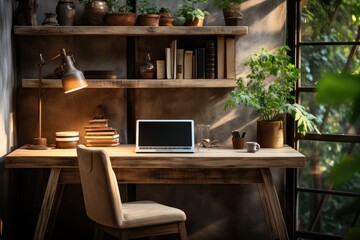 Fototapeta premium A horizontal photograph of a modern workspace with a laptop and creative design