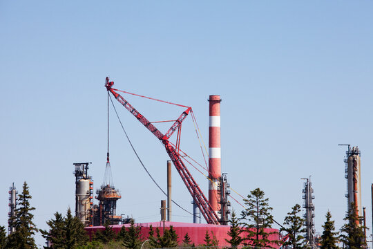 Crane Used For New Equipment Installation At An Oil Refinery; Edmonton, Alberta, Canada