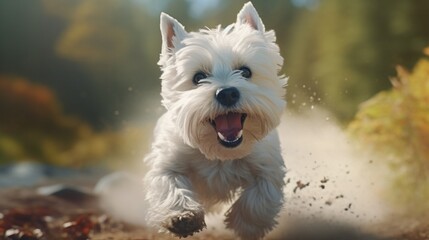 Create a montage of action shots featuring a West Highland White Terrier.