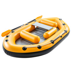 Orange inflatable rubber boat raft isolated on transparent - obrazy, fototapety, plakaty