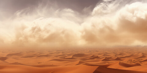 Fototapeta na wymiar Starting sand storm in desert of high altiude with cumulonimbus rain louds.