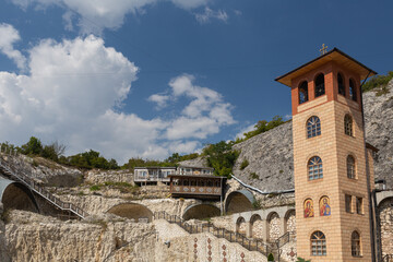 Fototapeta premium The monastery of Anastasia Uzoreshitelnitsa is the Orthodox pearl of the Crimea in the vicinity of Bakhchisarai. Crimea. Russia. 22.08.2023