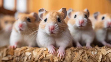 Fotobehang Hamster Gathering: Close-Up of a Group of Adorable Hamsters © betterpick|Art