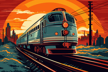 Vintage Retro Train Illustration with Nostalgic Colors