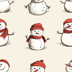 Christmas is here! Varied Pattern Snowman. Generative AI illustration.