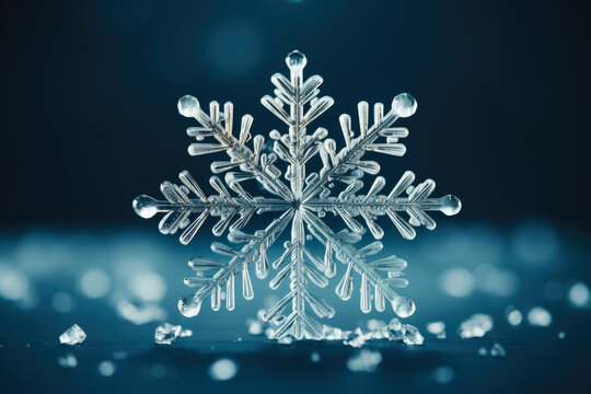 Classic snowflake captured in vintage-style film photography isolated on a monochrome gradient background 