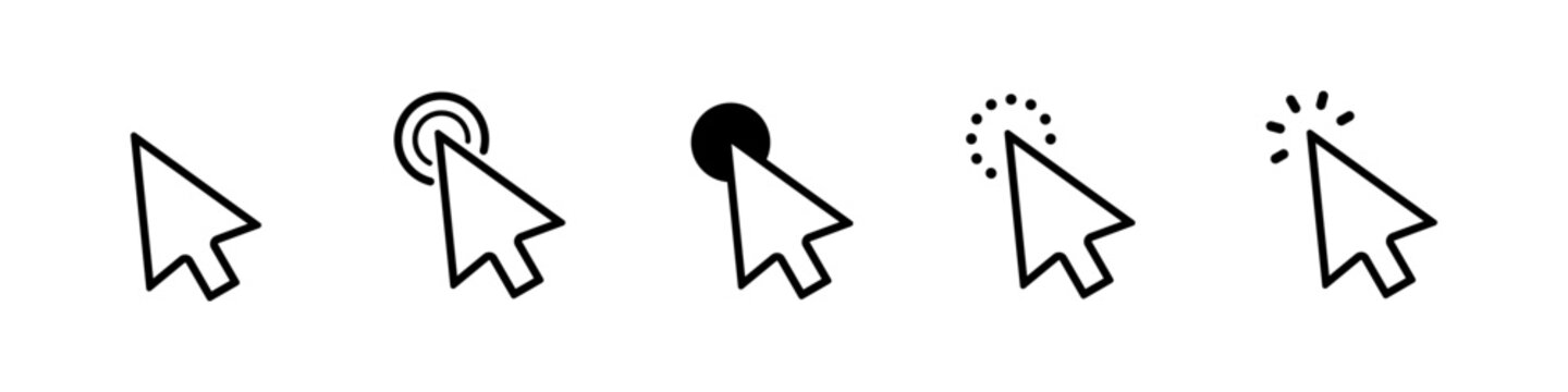 Pointer cursor computer mouse icon set. Mouse click cursor symbols.  Mouse pointer click sign. Vector illustration.