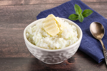 Homemade rice porridge with butter