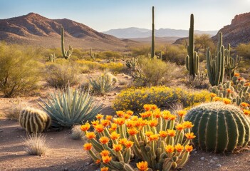 desert landscape with cacti and wildflowers.