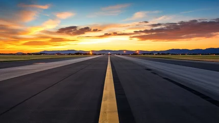 Fotobehang runway's pristine condition and the anticipation of an airplane preparing to land or take off. © pvl0707