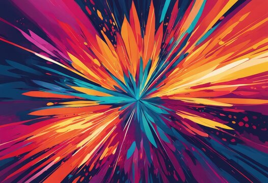 digital painting featuring an explosion of vibrant, abstract leaf shapes