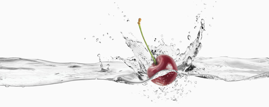 A Cherry Splashing Into Water