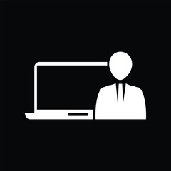 User Icon - Vector Person Profile Avatar With Computer Monitor Glyph Pictogram illustration