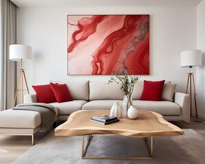 Beautiful Modern Cozy Living Room with Red Decor