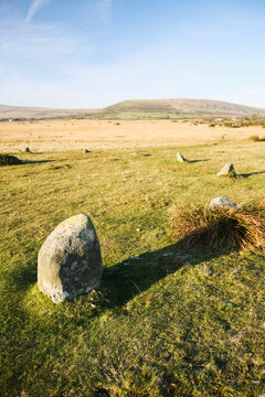 16 Blue Stones Form An Egg-Shaped Ring At Gors Fawr Stone Circle In A Field Near Village Of Mynachlog-Ddu; Pembrokeshire, Wales