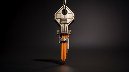 a space exploration key with a rocket-shaped house keychain in a spaceship door