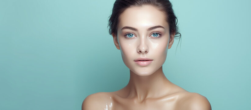 Portrait of a young woman with natural makeup. Advertising for Beauty Salon, Cosmetics, face and body skin care.