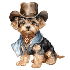 Cute Cowboy Yorkshire Terrier Dog PNG