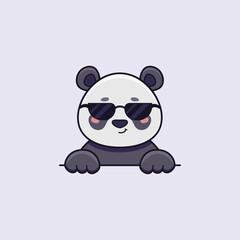 Cartoon happy panda in sunglasses. Vector flat illustration