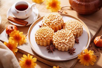 Mooncakes on plate, Mid-Autumn Moon Festival