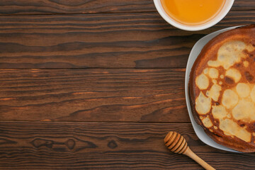 pancakes on a wooden table