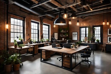 an industrial loft-style office with a raw and edgy aesthetic - AI Generative