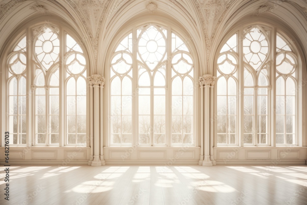 Fototapete An empty room with an abundance of windows. This versatile image can be used to depict concepts such as minimalism, natural lighting, interior design, architecture, and more.
