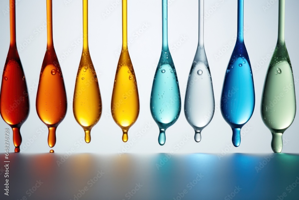 Poster A picture showing a row of various colored liquids. This versatile image can be used in a variety of contexts.